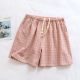 Home Wearable Washed Cotton Plaid Short Pyjama Trousers