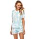 Tie-dye Homewear European And American Pajamas Ruffled Short-sleeved Round Neck Pullover Ladies