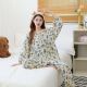 Cotton Silk Pajamas Women's Cotton Silk Button Three Quarter Sleeve Suit