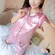 Women's Short Sleeve Simulated Silk Princess Lapel Cardigan Home Set