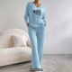 Casual Straight Pants Loose Temperament V-neck Sunken Stripe Printing Knitting Suit