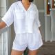 Short Sleeve Shorts Pajamas Crepe Cotton Breathable White Simple Comfortable Ladies Home Leisure Suit