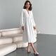 Loose Casual Women's Full Cotton Pajama Long Sleeve Solid Crepe Breathable Home Clothing