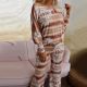 Leopard Rhombus Home Wear Long Sleeve Top Trousers 2-piece Set