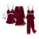 Sexy sling velvet 4-piece long-sleeved nightgown with chest pad home service women