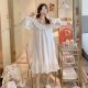 Thin Jacquard Cotton Cotton Princess Wind Long Nightdress White