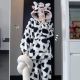 Women's Cow Coral Fleece Hood Pajamas Suit