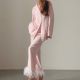 Waffle Women's Feather Pajamas Two-piece Silk-like Pink Home Wear