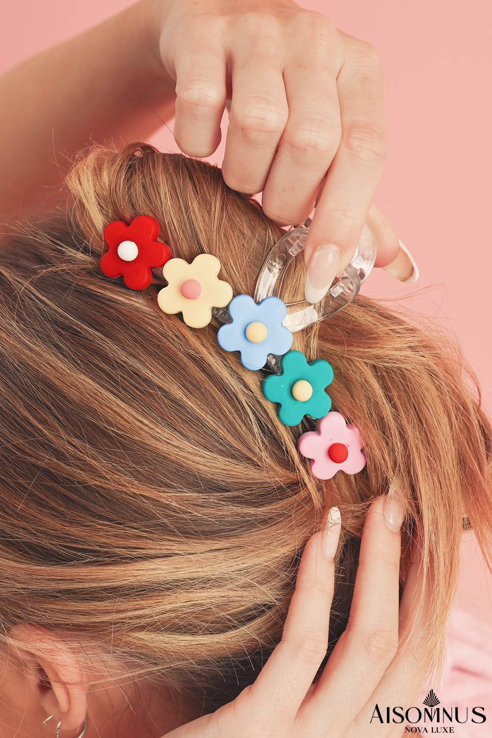 Multicolour 60s Flowers Cute Plastic Hair Claw