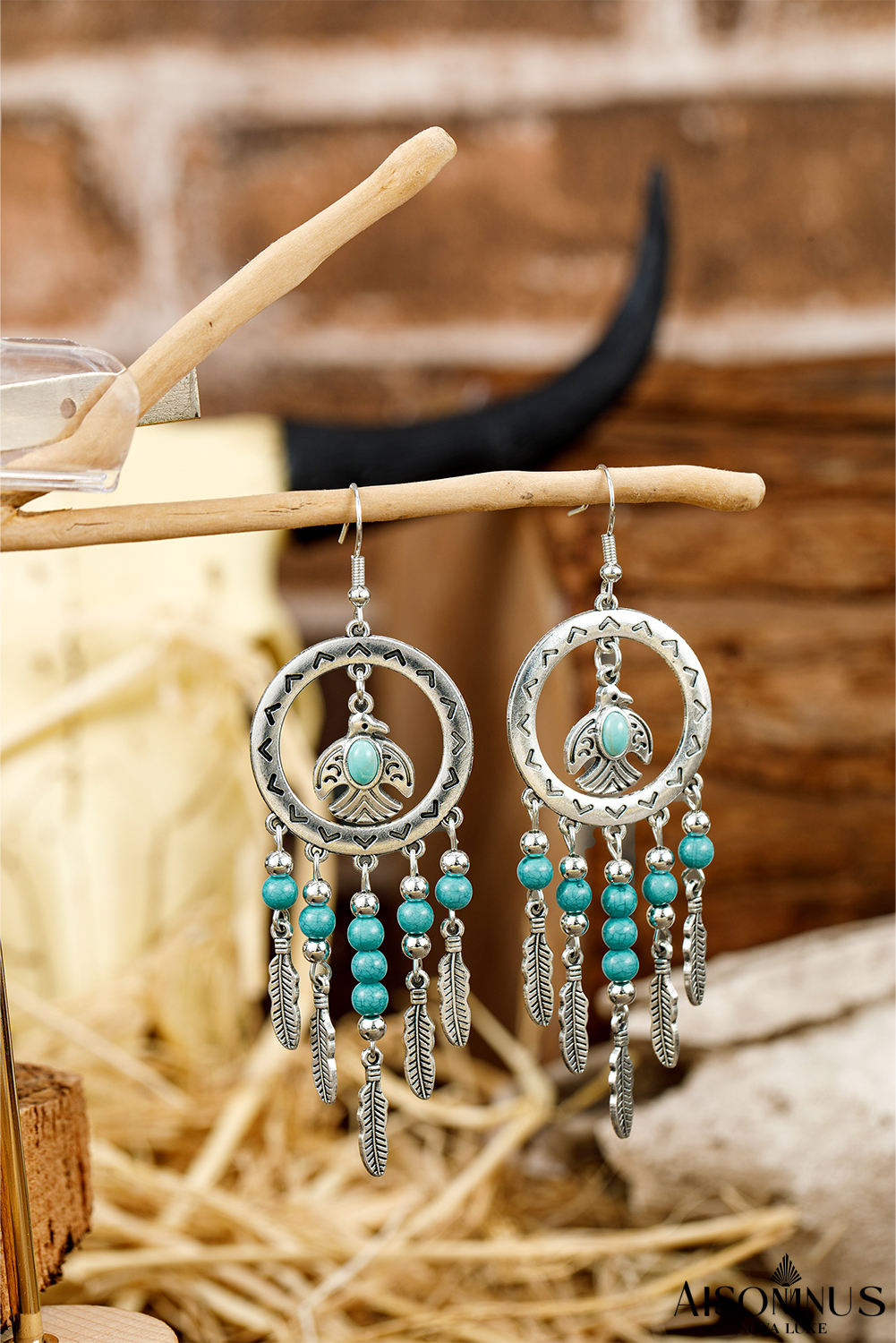 Silvery Bohemian Turquoise Dangle Pendent Earrings
