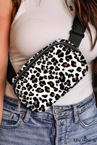 White Leopard Print Zip Up Crossbody Bag