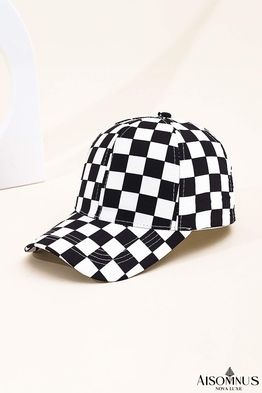 Black Checkered Pattern Stitch Detail Baseball Cap