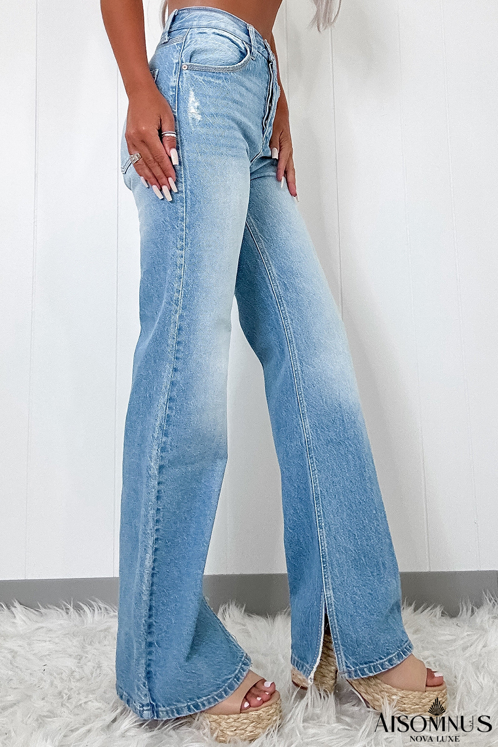 Myosotis Ripped High Rise Slit Jeans