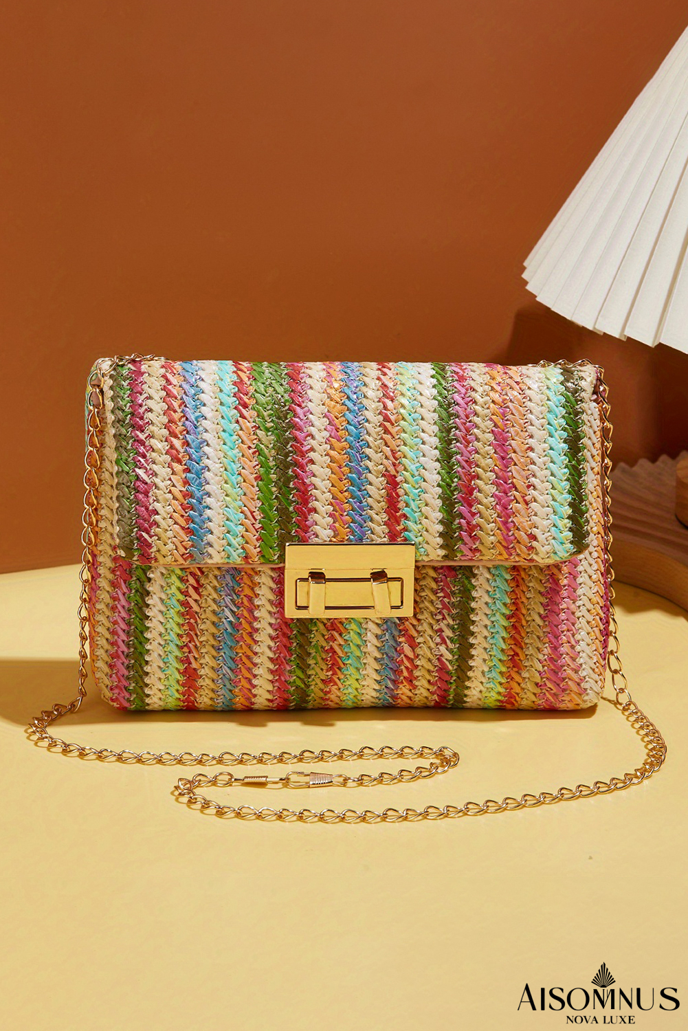 Strawberry Pink Striped Crochet Flapped Single Shoulder Bag