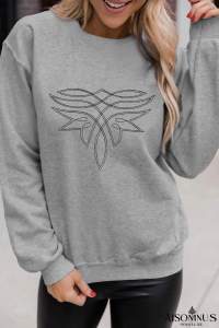 Gray Boot Stitch Pattern Drop Shoulder Pullover Sweatshirt