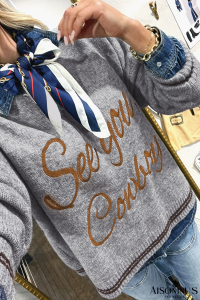 Light Grey Letter Embroidered Graphic Sweater