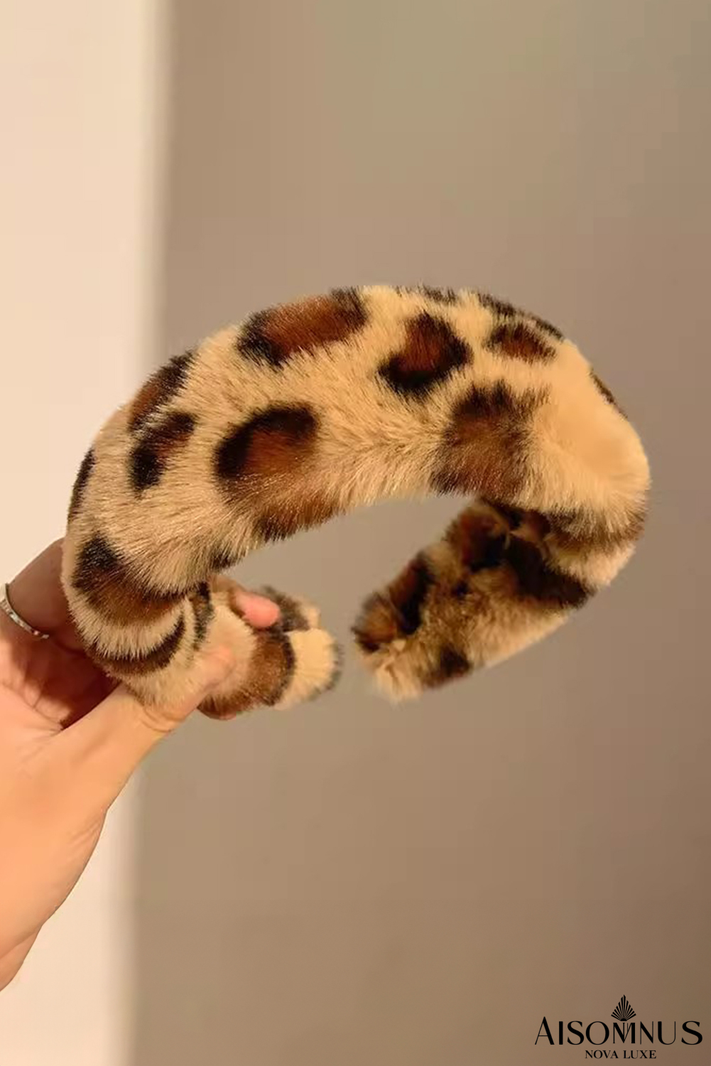 Camel Leopard Print Plush Headband