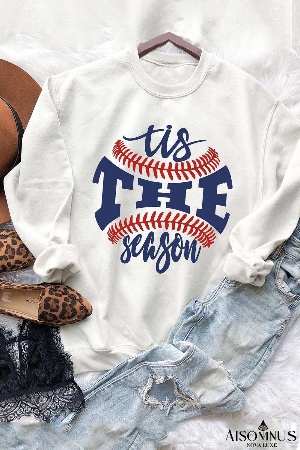 White Casual Letter Print Baseball Graphic Sweatshirt