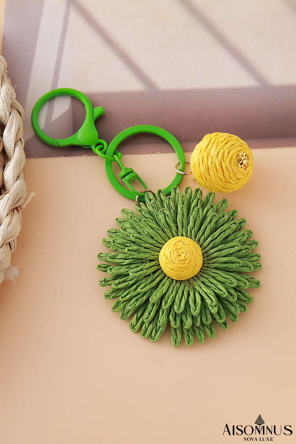 Green Woven Sunflower Pendant Personalized Keychain
