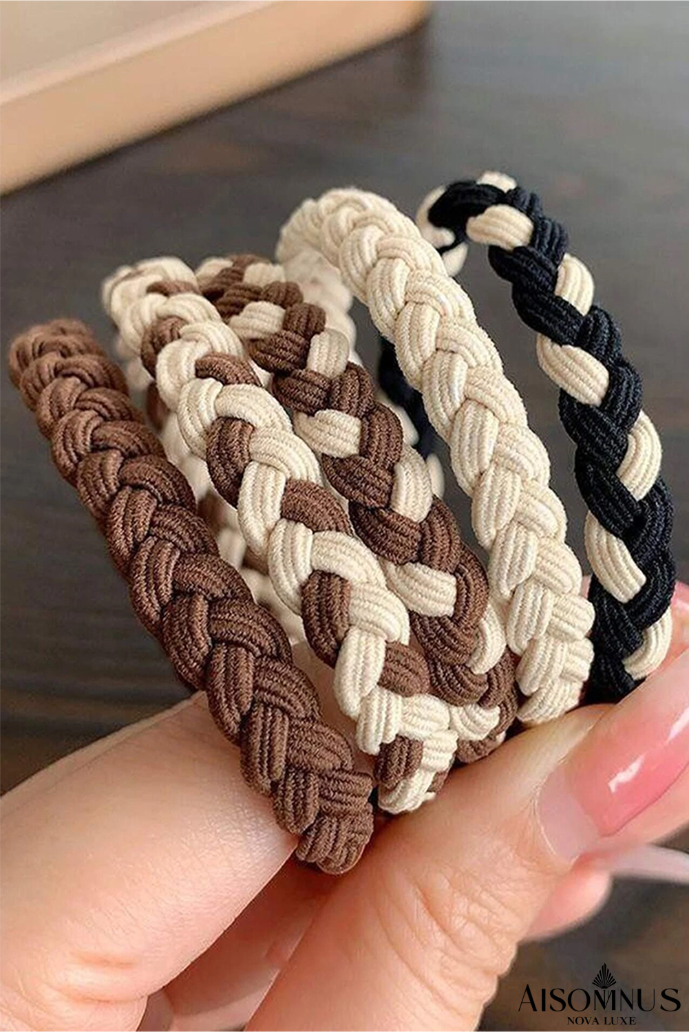 Khaki 5Pcs Braided Elastic Hair Tie
