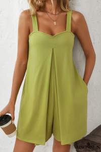Spinach Green Sweetheart Neck Wide Strap Romper
