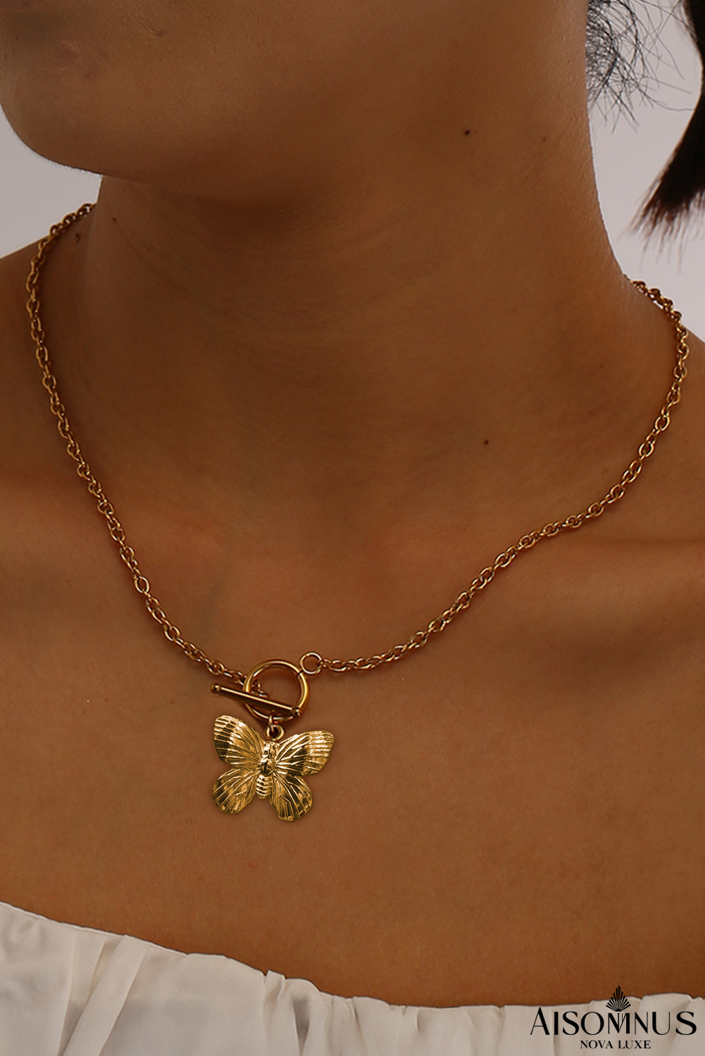 Gold Butterfly Pendant Chain Necklace