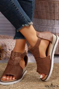 PU Cutout Buckle Strap Platform Slides Shoes