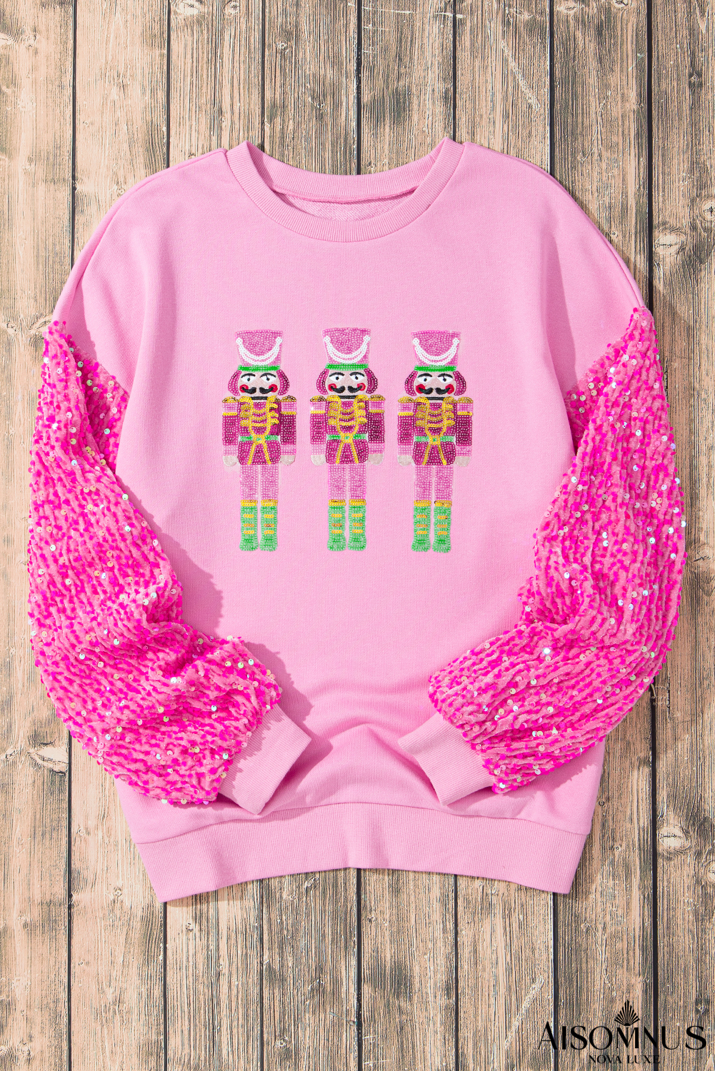 Pink Nutcracker Sequin Sleeve Graphic Sweatshirt