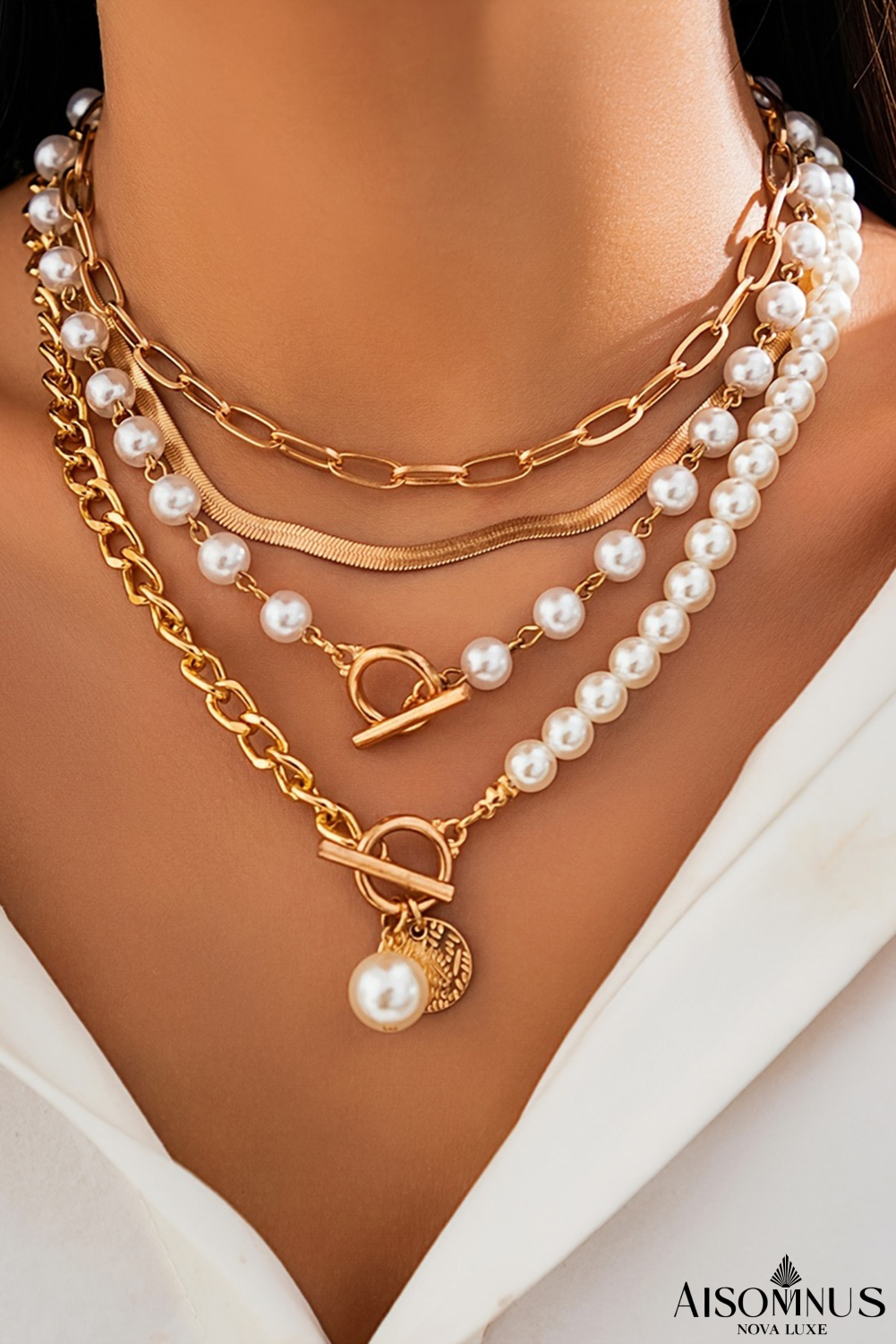 Gold Pearl Fashion Layered Necklace
