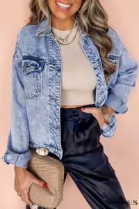 Beau Blue Vintage Washed Flap Pockets Denim Jacket