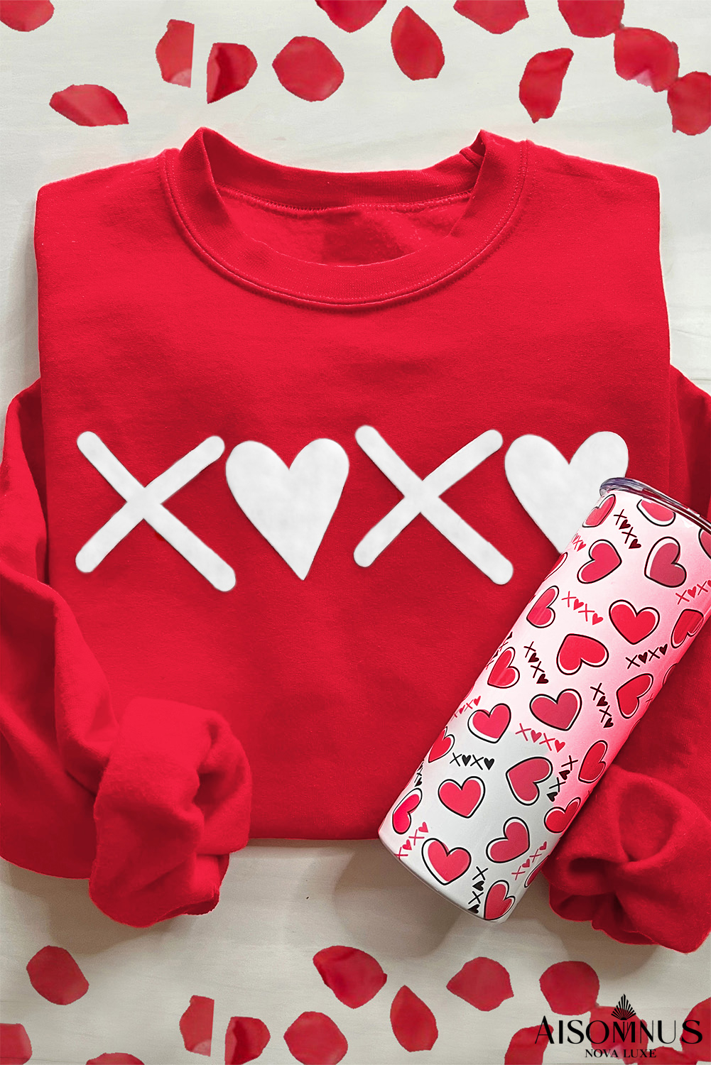 Red XOXO Heart Print Valentine Graphic Sweatshirt