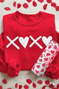 Red XOXO Heart Print Valentine Graphic Sweatshirt