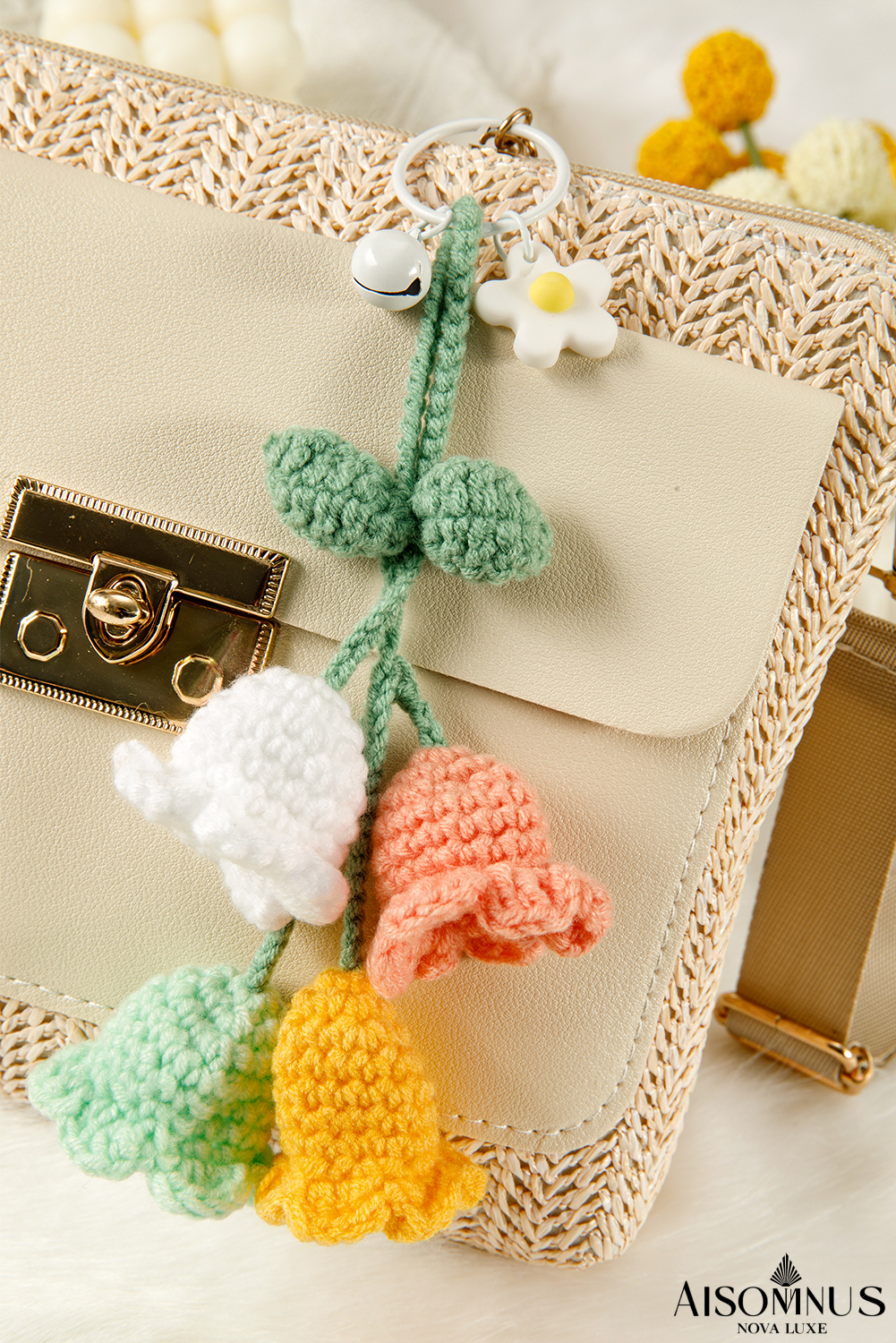 Meadow Mist Green Cute Crochet Flower Keychain