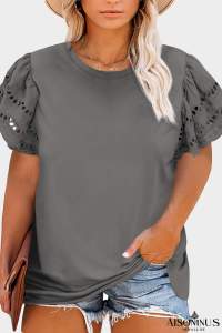 Gray Plus Size Flutter Sleeve Top