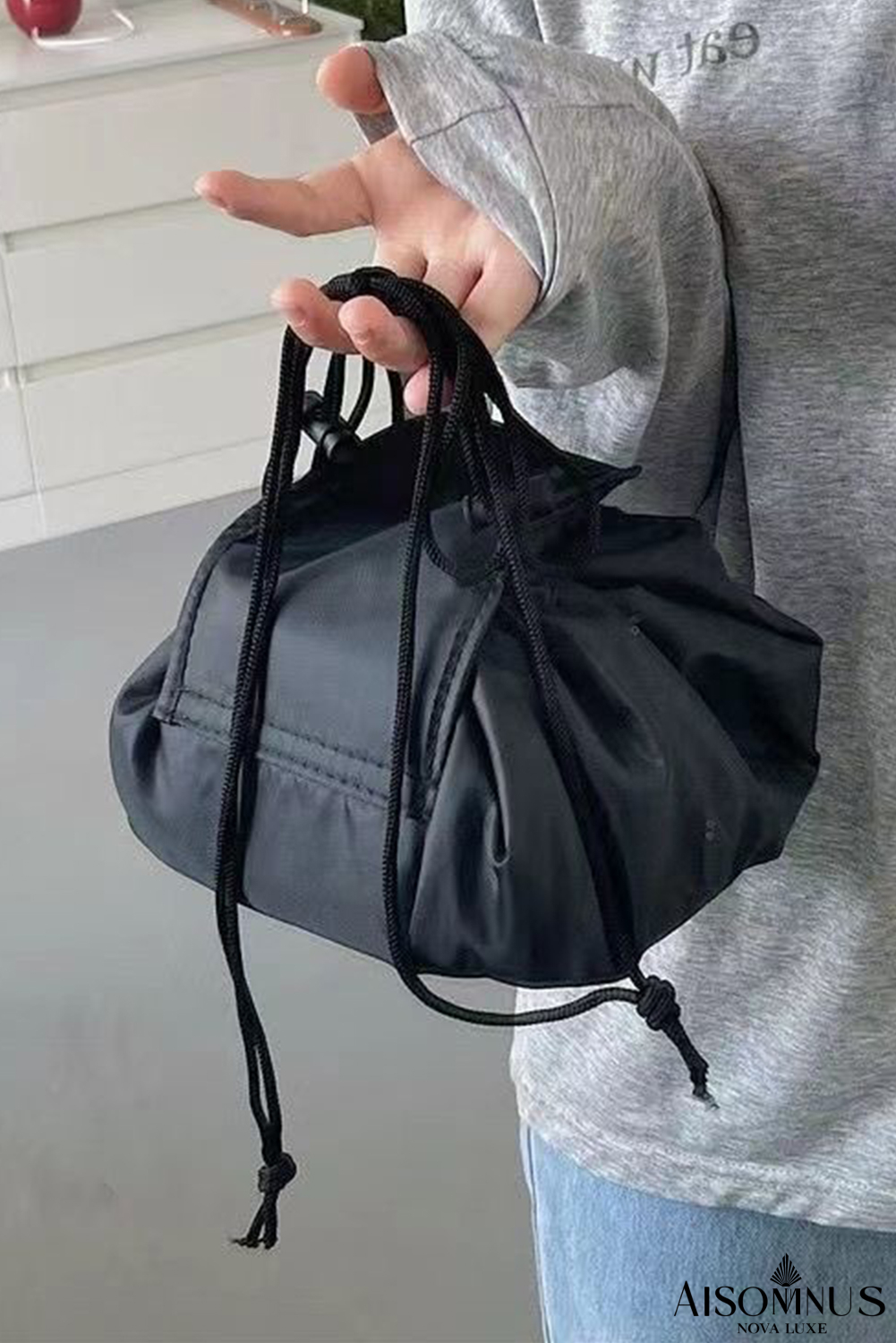 Black Travel Storage Drawstring Makeup Bag