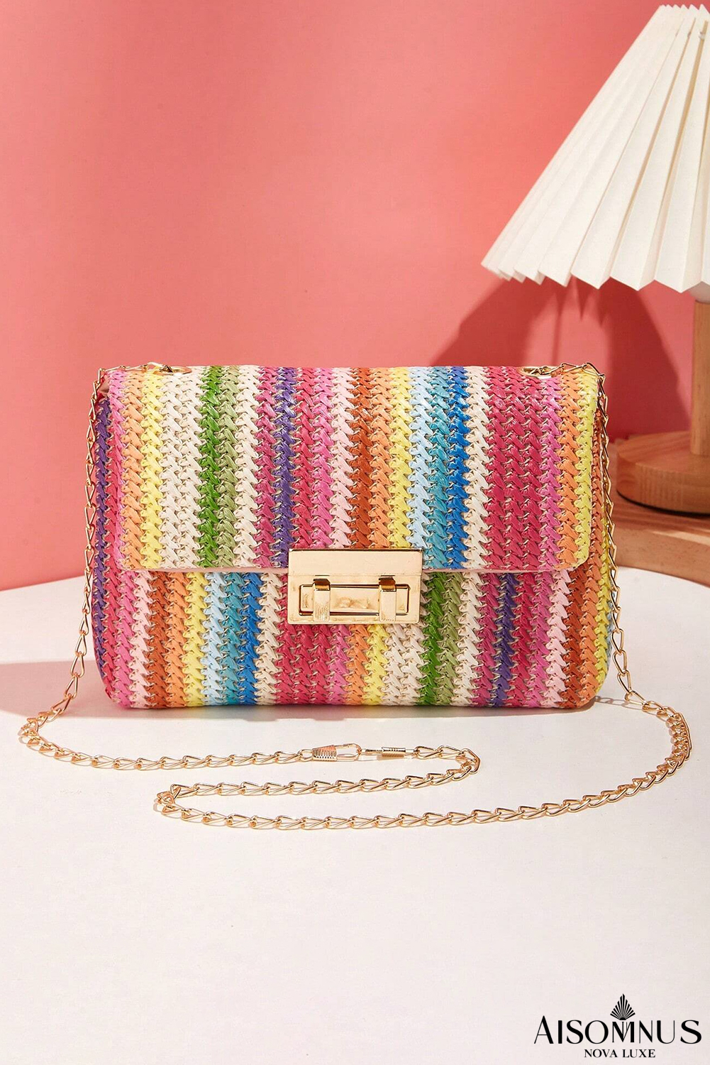 Multicolour Striped Crochet Flapped Single Shoulder Bag