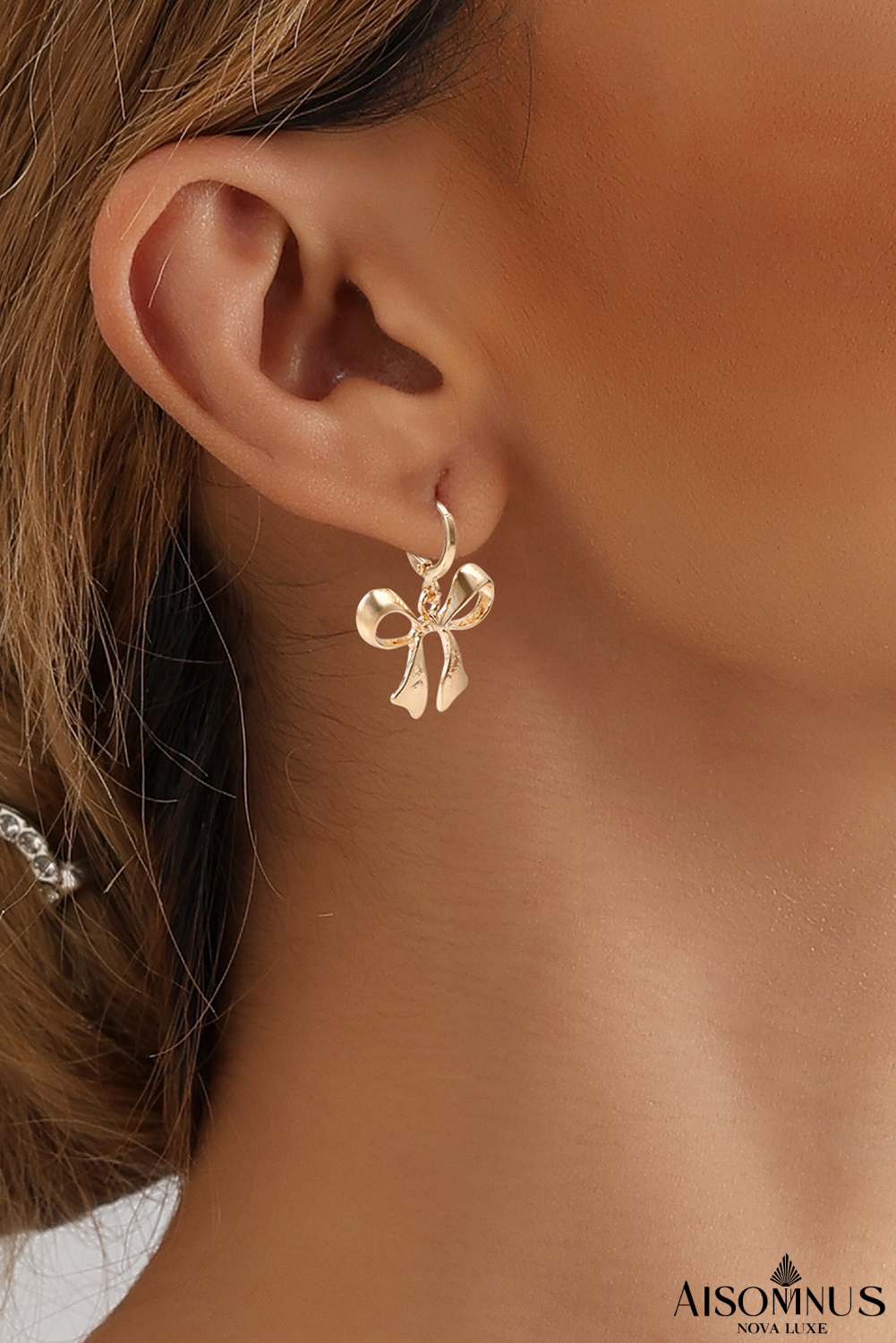 Gold Bow Shaped Drop Earrings