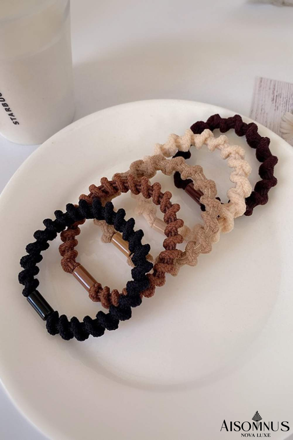 Coffee 5pcs Spiral High Elastic Hair Tie