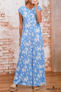 Myosotis Floral Print Sleeveless Wide Leg Jumpsuit
