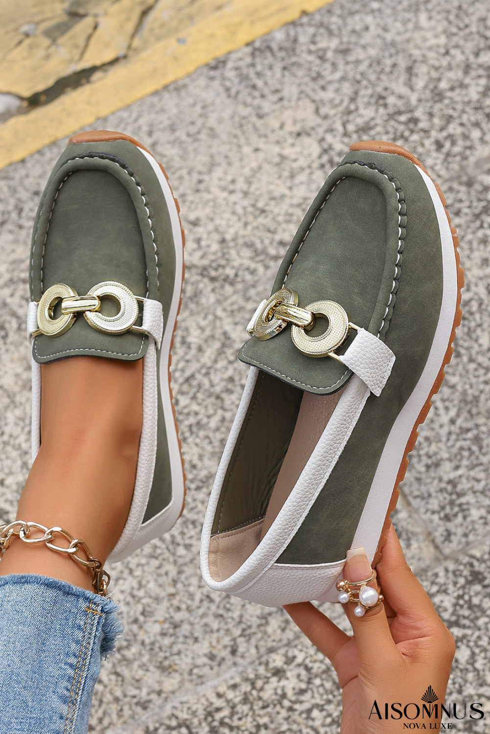 Blackish Green Stitching Patchwork Casual Shoes
