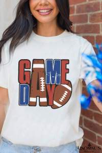White GAME DAY Football Letter Graphic T Shirt