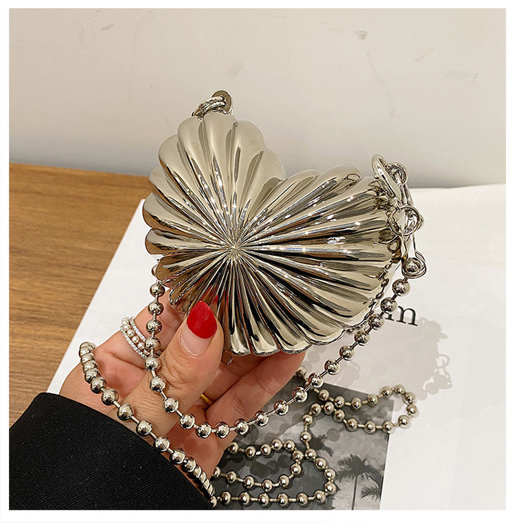 Mini Heart Shell Bag For Women Fashion New High Quality Alloy Design Handbag Female Beading Chain Shoulder Messenger Bag Femme