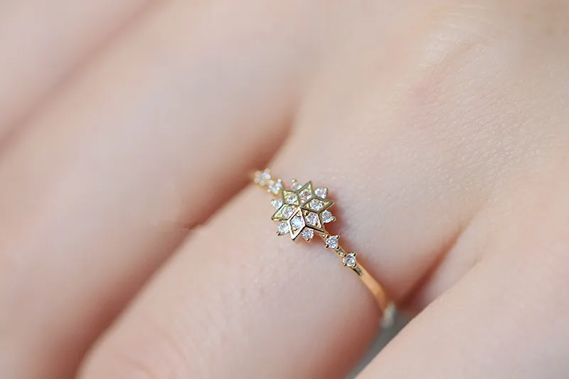 925 Sterling Silver Snowflake Ring 14k Gold Plating Simple Gold Silver color Women Engagement Wedding Ring Gift