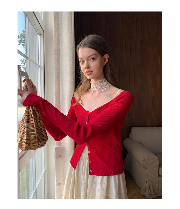 Solid Button Front Scoop Collar Long Sleeve Cardigan