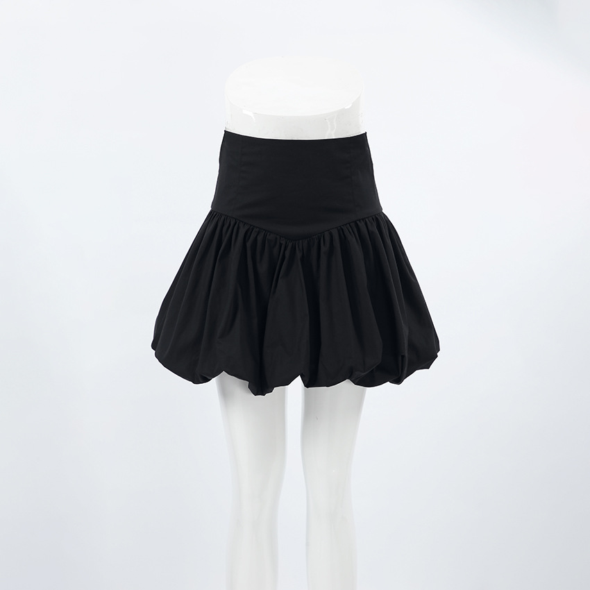 Elegant Cotton High-Waist Bubble Skirt for Office Wear A-Line Skirt Slimming Short Skirt