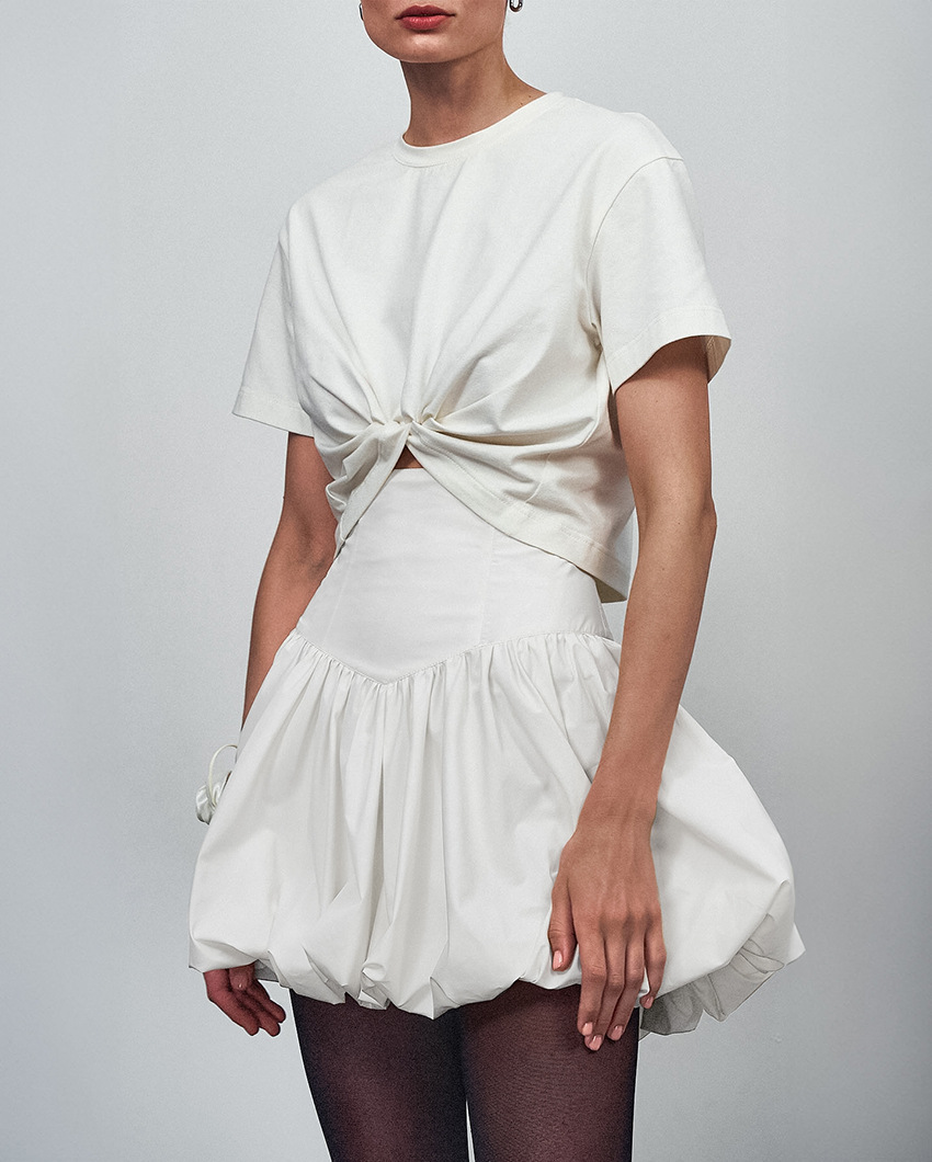 Elegant Cotton High-Waist Bubble Skirt for Office Wear A-Line Skirt Slimming Short Skirt