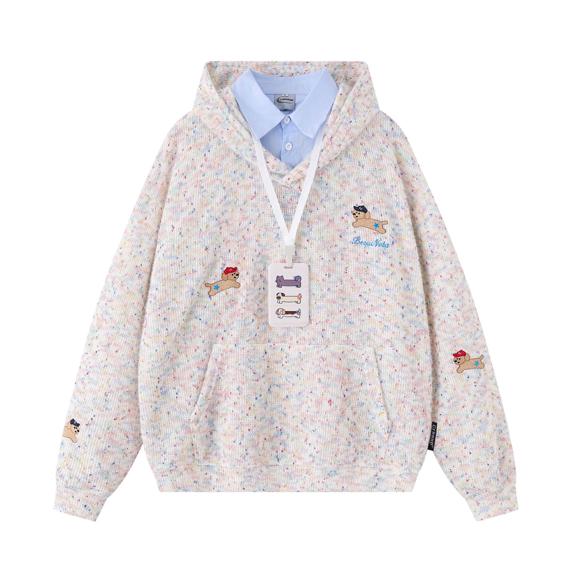 Retro Faux Layered Oversized Puppy Motif Hoodie