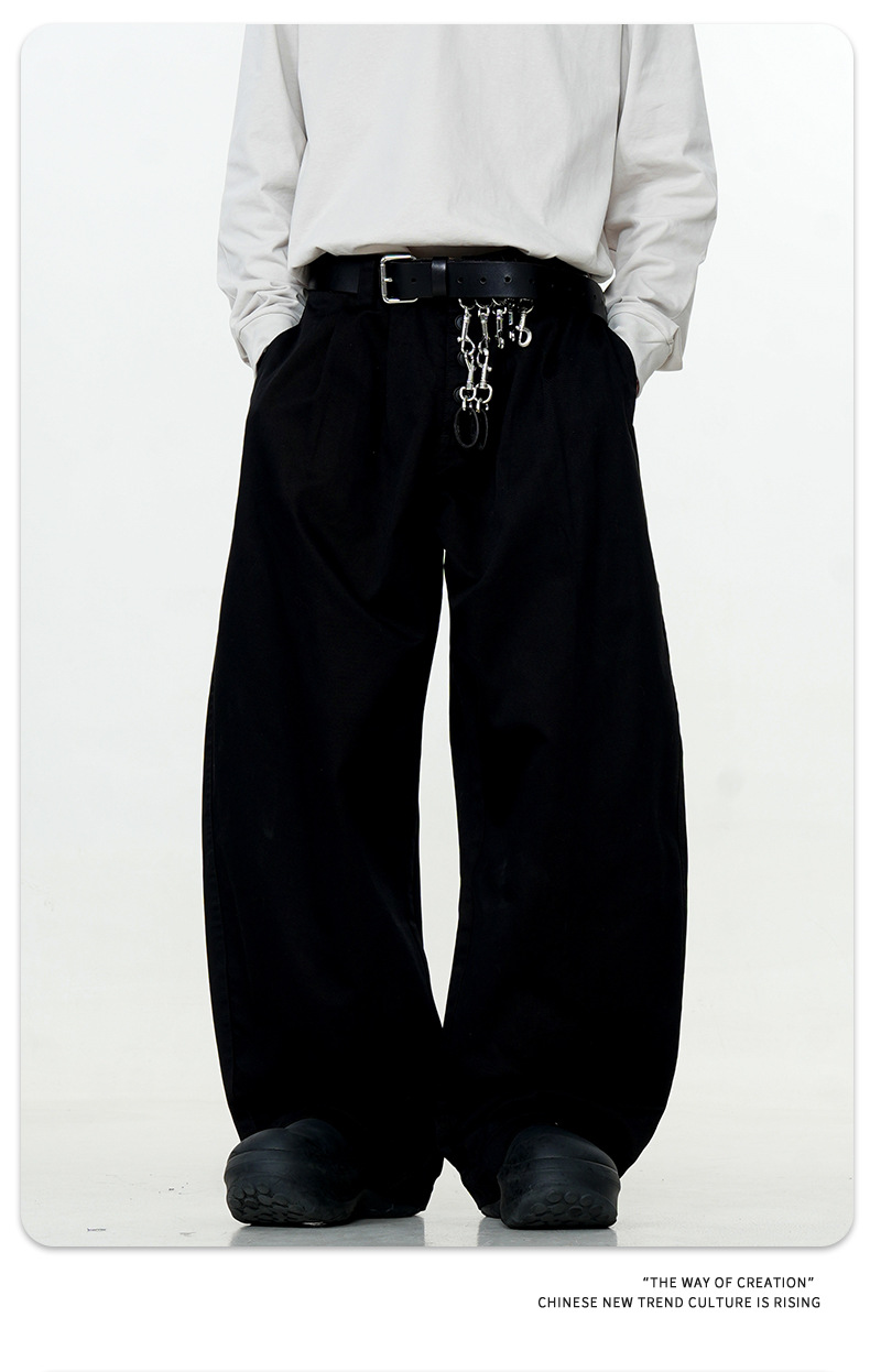 Retro Snap Button Design Oversized Wide Leg Slimming Loose Long Pants