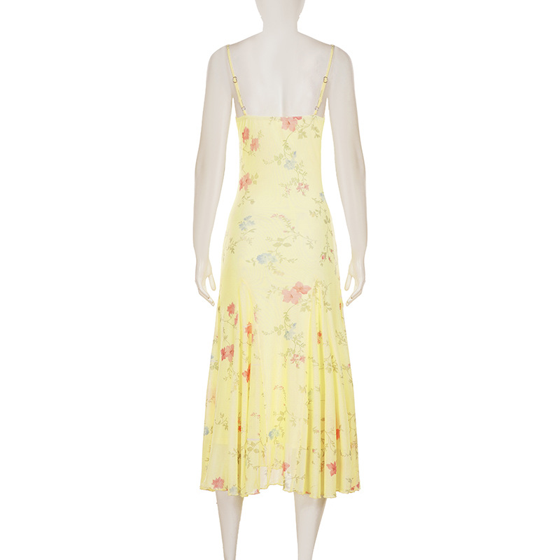 High Waist Draped Garden Print Maxi Dress