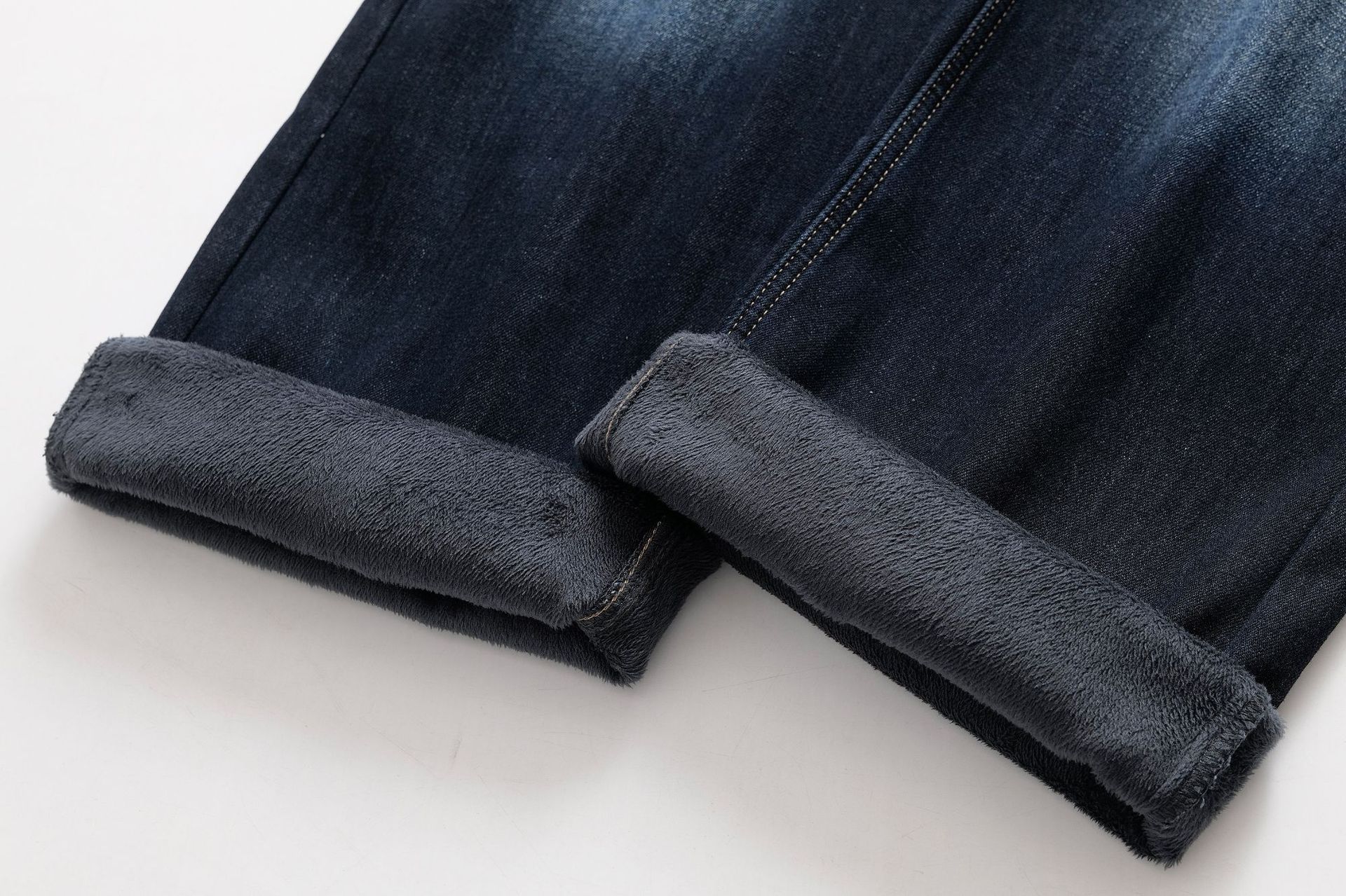 Retro autumn and winter warm and plush slim straight pants jeans